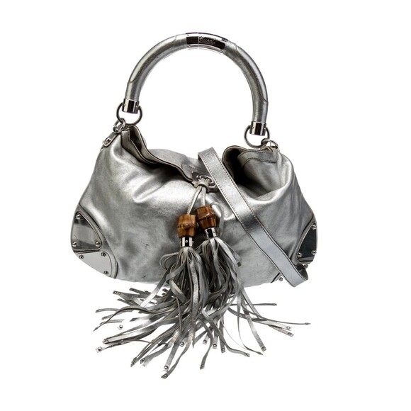 Gucci Handbags - Authentic GUCCI Metallic Silver Leather Medium Indy Babouska Top Handle Bag